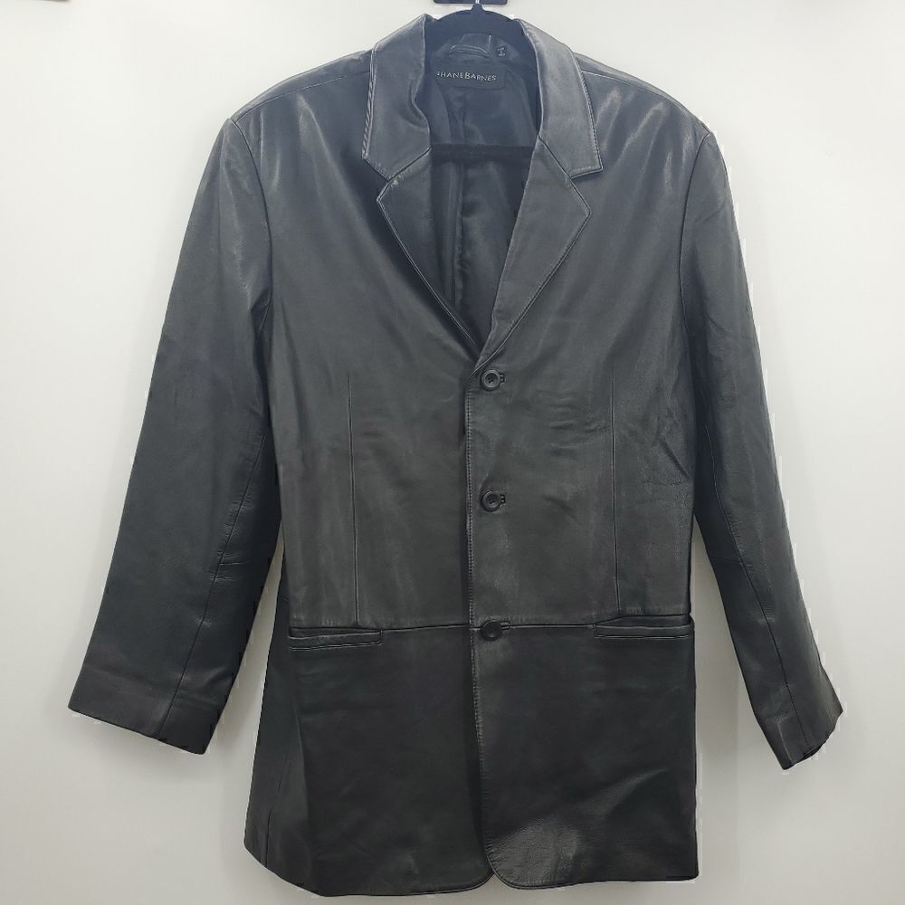 Jhane Barnes Men's Leather Jacket Button Front 90s Boxy Unisex
